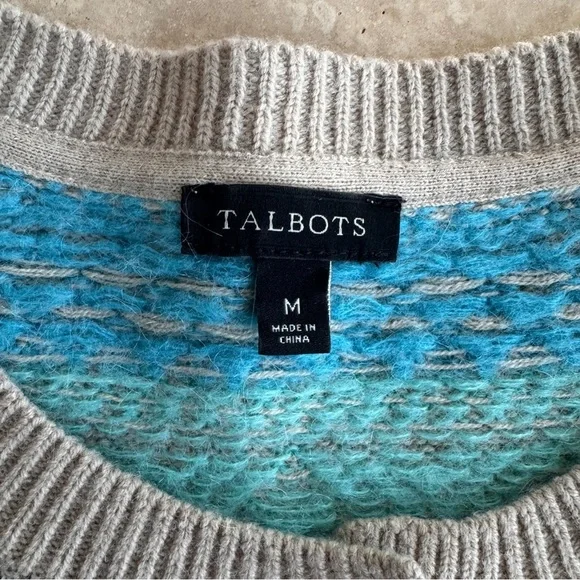Talbots Pastel Multicolor Fairisle Stripe Lambswool Round Neck Womens Size M - Picture 11 of 12